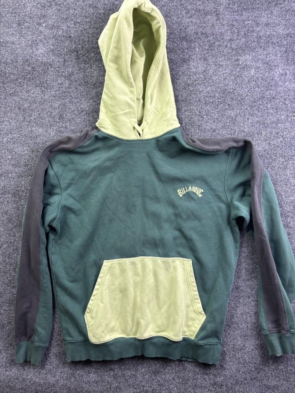 Billabong Hoodie Mens Medium Green Pullover Fleece Sweatshirt Colorblock Logo‎